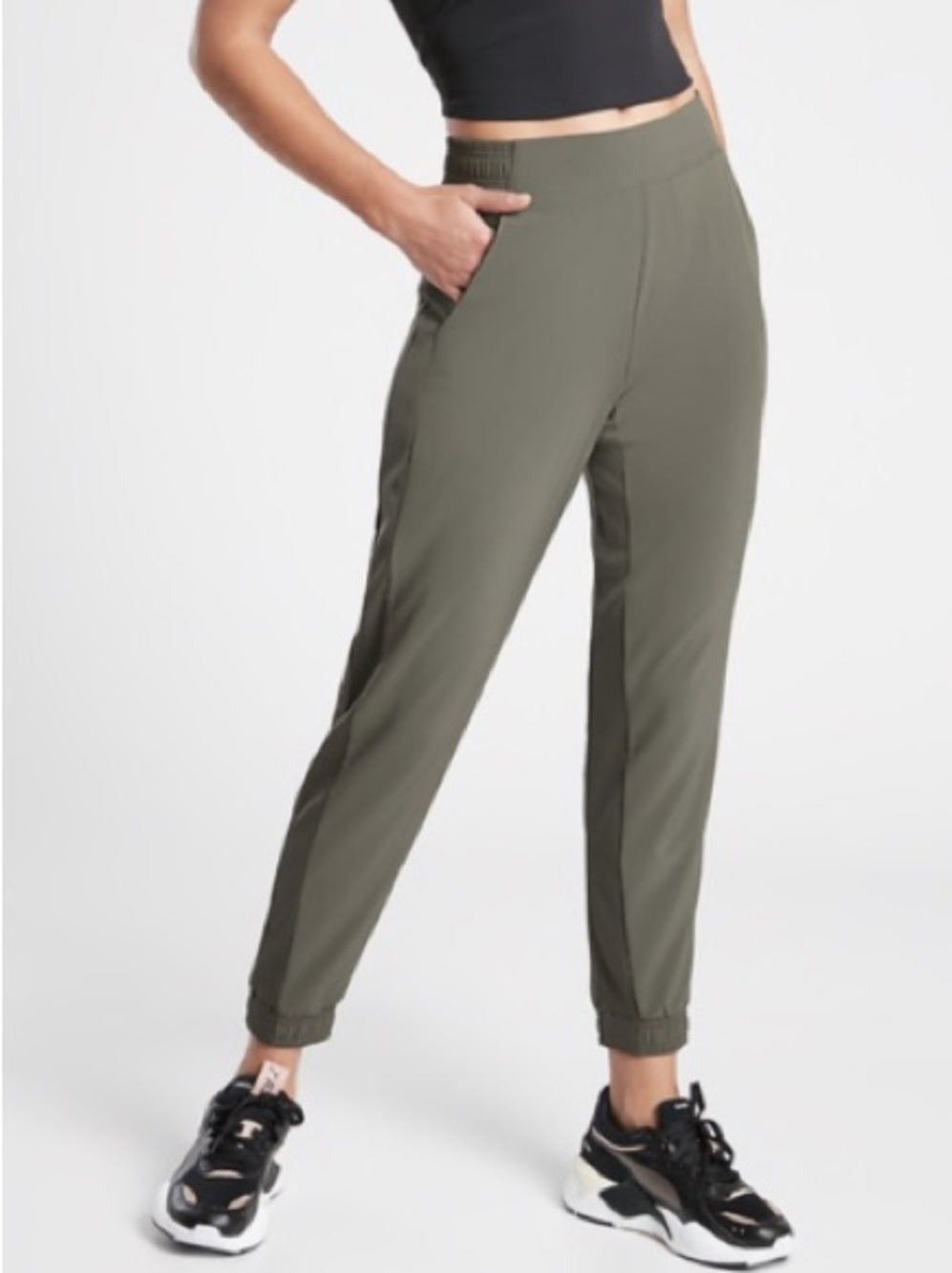 Athleta Olive Green Brooklyn Jogger Cropped Pull On Athletic Pants